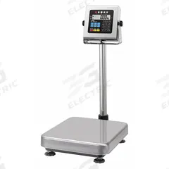 A&D WEIGHING Food Scale: 20 7/8 in Weighing Surface Dp, 15 3/8 in Weighing Surface Wd, LCD (MPN HV-200KCWP). Key specifications — Connection Ports: USB; Readability: 0.1 kg/0.2 lb/5 oz; Brand: A&D WEIGHING; IP Rating: IP65.