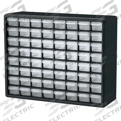 AKRO-MILS Drawer Bin Cabinet: 20 in x 6 1/2 in x 15 3/4 in, 64 Drawers, Stackable - Plastic Small Parts Drawer Cabinets