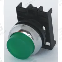 EATON Flush Push Button: Green, 22 mm Mounting Size, Non-Metallic, Momentary (MPN M22M-DLH-G). Key specifications — Brand: EATON; Action: Momentary; Series: M22; Push Button Material Type: Non-Metallic.