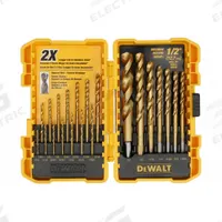 DEWALT Jobber Length Drill Bit Set: 21 Pc, 1/16" to 1/2", 135° Point, TiN-Coated HSS (MPN DW1342). Key specifications — attr1236168: ToughCase®+.