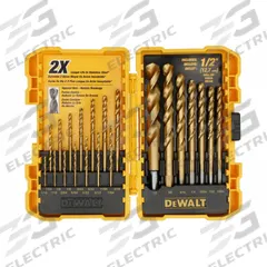 DEWALT Jobber Length Drill Bit Set: 21 Pc, 1/16" to 1/2", 135° Point, TiN-Coated HSS (MPN DW1342). Key specifications — attr1236168: ToughCase®+.
