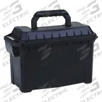FLAMBEAU Tool Box: 4 1/4 in W 6 in D 9 1/4 in H, Plastic, Black, Hinged Lid, 1 Compartments (MPN T1400). Key specifications — attr1116905: Black; attr1116917: Hinged; attr1116946: FLAMBEAU.