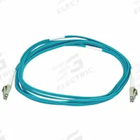 MONOPRICE Fiber Optic Patch Cord: Multi-Mode, 3 m Lg, LC End 1, LC End 2, Aqua, PVC, 2 Fiber Count (MPN 6387). Key specifications — Fire Rating: Riser; Jacket Material: PVC; Number of Fibers: Duplex; Brand: MONOPRICE; _Fiber Optic Cable Style: 50/125µ OM4.