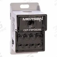 MERSEN Power Distribution Block: Finger-Safe, Lug, Lug, 10 AWG – 4/0 AWG For Line Side Wire Sizes (MPN CEP-FSPDB200). Key specifications — Mounting Type: DIN-Rail; Brand: MERSEN; For Conductor Material: Aluminum.