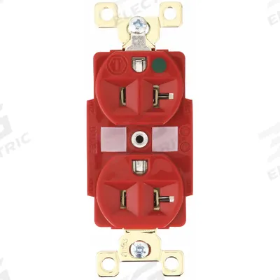 BRYANT Receptacle: Hospital Grade Fed. Spec., Duplex, 5-20R, Red, 125V AC, 20 A - General Purpose Receptacles