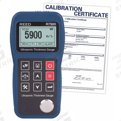 REED INSTRUMENTS Ultrasonic Thickness Gauge: Carrying Case/Probe/Ultrasonic Couplant Gel - Data Logging Ultrasonic Thickness Gauges