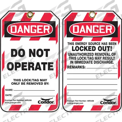 CONDOR Lockout Tag: Danger, Danger Do Not Operate, Plastic, Remarks, Write-On Surface - Safety