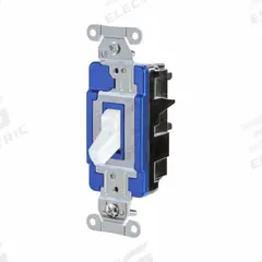 HUBBELL Wall Switch: Toggle Switch, 3-Way, Maintained, White, 120/277V AC, 15 A (MPN HBL1203STW). Key specifications — Illuminated: No; Voltage Rating: 120/277V AC.