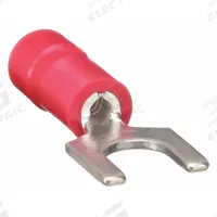 PANDUIT Fork Terminals: Red, Vinyl, #6 Stud Size, 22 AWG – 16 AWG Wire Range, Std Fork, 600 V (MPN PV18-6F-CY). Key specifications — Barrel Style: Funnel Entry; Manufacturer Part Number: PV18-6F-CY; Brand: PANDUIT; Series: CT.