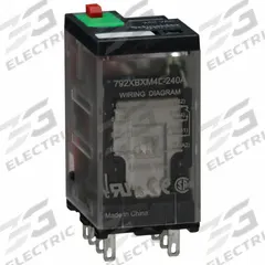 SCHNEIDER General Purpose Relay: Socket Mounted, 12 A Current Rating, 240V AC, DPDT, K Socket (MPN 792XBXM4L-240A). Key specifications — Brand: SCHNEIDER; Base Type: Square; Mounting Style: Plug-In; Electrical Connection: Faston Connector; Manufacturer Part Number: 792XBXM4L-240A; Operating Current: 12 A DC-1 (NO Conforming to IEC); Series: 792 Series.