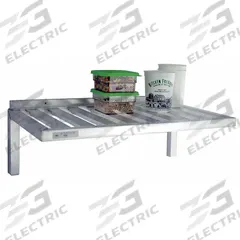 NEW AGE INDUSTRIAL T-Bar Wall Shelf: 60 in x 24 in x 13 in, 60 in x 24 in, 500 lb Load Capacity (MPN 1124). Key specifications — Material: Aluminum; Standards: NSF; Finish: Unfinished; Brand: NEW AGE INDUSTRIAL.
