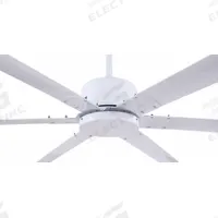 CANARM Ceiling Fan: 11,087 cfm_20,693 cfm Airflow, 10 ft Blade Dia, 5 Speeds, 120V AC, Single Phase (MPN CP120WH). Key specifications — Voltage: 120V AC; Light Kit: No; Series: FANBOS; Number of Speeds: 5; Phase: Single; Current: 0.9 A; Brand: CANARM.