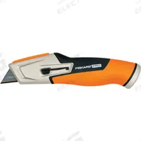 FISKARS Utility Knife: 7 in Overall Lg, Std Tip, Rubberized, Rubber, Orange, Hinge (MPN 770020-1001). Key specifications — attr307837: Hinge; attr307830: Standard Tip; attr307833: Orange; attr307831: Rubberized; attr307832: Rubber; attr324891: FISKARS.
