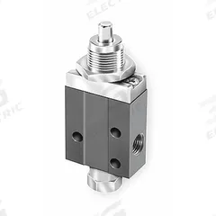 PARKER Manual Air Control Valve: DirectAir 2, Three-Way / Two-Position, Plunger, 1/8 in Female NPT (MPN 404111000). Key specifications — attr1084737: Aluminum; attr1084764: Manual Air Control Valve; attr1084778: Poppet; attr1084767: DirectAir 2; attr1084731: 404111000; attr1084739: PARKER; attr1084765: Spring Return; attr1084768: DirectAir 2.