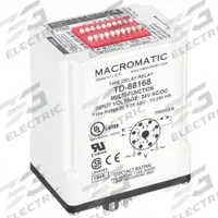 MACROMATIC Multi-Function Time Delay Relay: Socket Mounted, 24V AC/DC, 10 A, 8 Pins/Terminals (MPN TD-88168). Key specifications — Delay Function: Multi Function; Mounting Style: Plug-In; Input Voltage: 24V AC/DC; Brand: MACROMATIC.