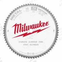 MILWAUKEE Circular Saw Blade: 14 in Blade Dia., 72 Teeth, 0.09 in Cut Wd, 1 in Arbor Size, Carbide (MPN 48-40-4505). Key specifications — attr1116119: MILWAUKEE; attr1145631: Ferrous Metals.
