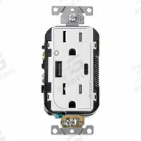 USB Receptacle: Duplex, 5-15R, 1 USB Ports, USB Type A/C, White, 125V AC, 15 A (MPN T5633-2W). Key specifications — Brand: LEVITON.