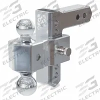 CURT Dual Ball Mount: 2 5/16 in Compatible Ball Shank Dia, 2 in_2 5/16 in Ball Dia, Aluminum/Steel (MPN 45363). Key specifications — Material: Aluminum; Steel; Ball Mount Style: Ball Mount; Brand: CURT; Features: Adjustable Drop; Finish: Polished Aluminum; Includes: Hitch Pin; Mount w/ Hitch Ball Style: Adjustable.