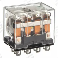 OMRON General Purpose Relay: Socket Mounted, 10 A Current Rating, 24V DC, 4PDT, 14 Pins/Terminals (MPN LY4N-DC24). Key specifications — Brand: OMRON; Base Type: Square; Mounting Style: Plug-In; Pin Shape: Flat; Electrical Connection: Quick-Connect; Manufacturer Part Number: LY4N-DC24; Operating Current: 10 A at 110V AC (Resistive Load); Series: LY Series.