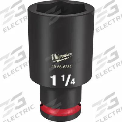 MILWAUKEE Deep Impact Socket: 1/2 in Drive Size, SAE, 1 1/4 in Socket Size, 6-Point - 1/2" Drive Impact Sockets
