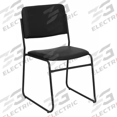 FLASH FURNITURE Stacking Chair: Faux Leather Seat, Vinyl, Metal Frame, Seat Color Black - Padded Stackable Chairs