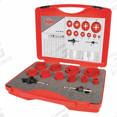 ROTHENBERGER Hole Saw Kit: 12 Pieces, 38 mm Max. Cutting Dp, High Speed Steel - Multi-Material-Cutting Hole Saw Kits