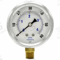 WGTC Differential Pressure Gauge: Bottom, 1/4 in NPT Male, ±1.5% Gauge Accuracy, 251L4, IP65, Brass (MPN 251L4PCW). Key specifications — Sensor Type: Bourdon Tube; Series: 251L4; Certificate of Calibration: Not Included; Gauge Accuracy: ±1.5%.