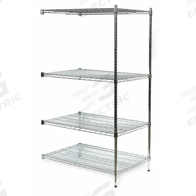 APPROVED VENDOR Wire Shelving Unit: Add-On, 72 in x 24 in, 74 in Overall Ht, 4 Shelves - Stationary Wire Shelving for Dry Use