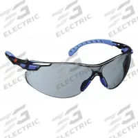 3M Safety Glasses: Gray Lens, Frameless, Scotchgard™ Anti-Fog, Black/Blue Frame (MPN S1102SGAF). Key specifications — Brand: 3M; Frame Color: Black/Blue; Lens Color: Gray; Lens Properties: Advanced Anti-Fog.