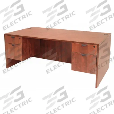 REGENCY Office Desk: Melamine, Cherry, 2 Pedestals, 4 Drawers, 71 in Overall Wd - Pedestal Desks
