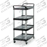 RUBBERMAID COMMERCIAL PRODUCTS Utility Cart: 300 lb, 4 Shelves, 29 in L x 20 in W Self, Black (MPN FG409600BLA). Key specifications — Shelf Color: Black; Brand: RUBBERMAID COMMERCIAL PRODUCTS; Caster/Wheel Configuration: (4) Swivel.