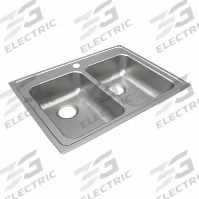 JUST MANUFACTURING Bowl Drop-In Sink: 29 in Overall Lg, 22 in Overall Wd, 6 1/2 in Bowl Dp - Two-Bowl Counter-Mounted Kitchen & Bar Sinks without Faucets