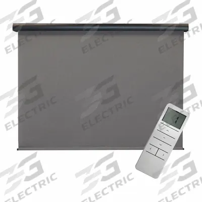 KEYSTONE FABRICS Sun Shade: Gray, 8 ft Valence Wd, Motor with Remote Control - Regal Series