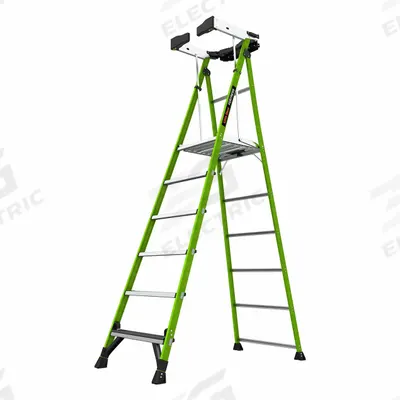 LITTLE GIANT Platform Stepladder: 6 ft Ladder Size, Fiberglass, 375 lb Load Capacity - Safety-Gate Podium Stepladders