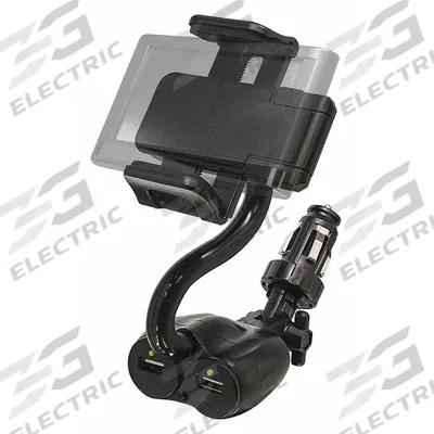 BRACKETRON Power Adapter: Charger, 2 Connections, Black, USB - 12V Vehicle Auxiliary Chargers
