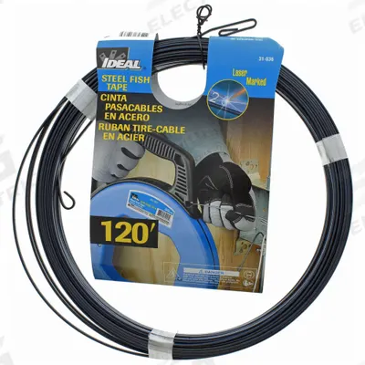 IDEAL Fish Tape: 120 ft Lg, Flat Tape Shape, Formed Hook End Style, 12 in Case Dia - Steel Replacement Tapes
