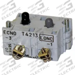 EATON Contact Block: 30 mm Panel Mounting Size, 1NO Early Close/1NC Late Open, 10250T/E34 Series (MPN 10250T55). Key specifications — Contact Form: 1NO Early Close/1NC Late Open; Switch Action: Momentary/Make Before Break; Terminal Connection Type: Screw Clamp Terminals; Brand: EATON; Compatible with Series: E34.