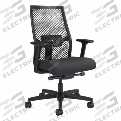 HON Office Chair: Ignition 2.0, Ht/Left/Right Slide, Black, Vinyl & Mesh Material - Adjustable-Arm Office Chairs