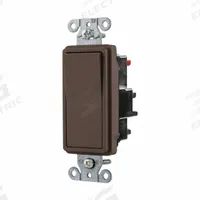 HUBBELL Wall Switch: Rocker Switch, Single Pole, Maintained, Brown, 120/277V AC, 15 A (MPN DS115ST). Key specifications — Illuminated: No; Voltage Rating: 120/277V AC.