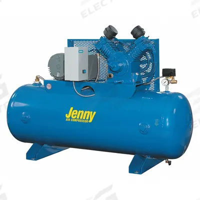 JENNY Electric Air Compressor: 5 hp, 2 Stage, Horizontal, 80 gal, 17.5 cfm, 175 psi - Splash Lubricated Stationary Electric Air Compressors