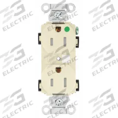 BRYANT Receptacle: Hospital Grade Fed. Spec., Duplex, 5-15R, Ivory, 125V AC, 15 A, 2 Pole / 3 Wire (MPN 8200HBITR)