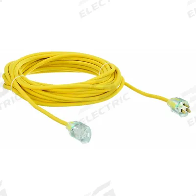 APPROVED VENDOR Extension Cord: Outdoor Use, 50 ft Lg, Outlet, 5-15P, 14/3, SJTW, Yellow - Outdoor Extension Cords with Single Outlet