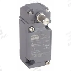 DAYTON Limit Switch: Roller Lever, Non-Metallic, No Actuator Included, Screw Terminals, SPDT (MPN 12T897). Key specifications — Brand: DAYTON; Manufacturer Part Number: 12T897; Actuator Style: Rotary Lever.