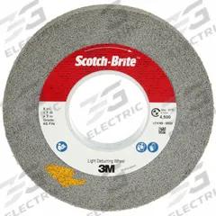 SCOTCH-BRITE Convolute Wheel: 8 in Dia x 1 in W, 3 in Arbor, Silicon Carbide, Fine, Medium (6), 3 PK (MPN 7000046046). Key specifications — attr555306: LD-WL; attr555293: SCOTCH-BRITE.