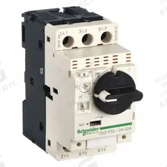 SCHNEIDER Manual Motor Starter: Non-Reversing, 3 Poles, 32 A, Thermal Protection, Selector Switch (MPN GV2P32). Key specifications — Maximum Voltage Rating: 600V AC; Brand: SCHNEIDER; Thermal Units Required: None (Starter Includes Integrated Thermal Units); Frame Size (Width): 45mm.