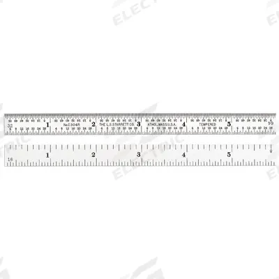 STARRETT Flexible Rule: C304R-6, 6 in, 0.02 in Thick, 1/64 in, Chrome, Black, Flex - Steel Rulers