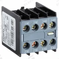 SIEMENS Auxiliary Contact: 2NO/2NC, 10 A Max Current (AC), Front Mount, Front-Mounted (MPN 3RH29111HA22). Key specifications — Frame Size: S3; Brand: SIEMENS; Compatible with Series: SIRIUS 3RT2 Contactors.