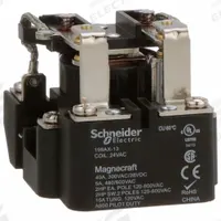 SCHNEIDER Open Power Relay: Surface Mounted, 40 A Current Rating, 24V AC, DPDT, 8 Pins/Terminals (MPN 199AX-13). Key specifications — Brand: SCHNEIDER; Base Type: Octal; Mounting Style: Surface; Electrical Connection: Screw Terminal; Manufacturer Part Number: 199AX-13; Operating Current: 5 A at 480V AC (Resistive Load); Series: 199 Power Series.