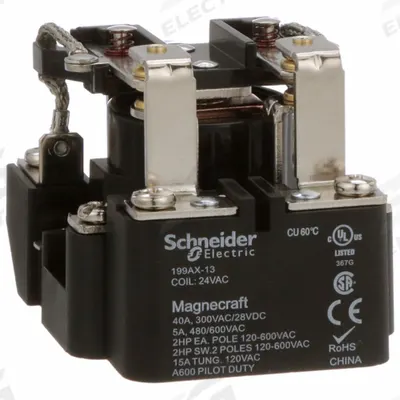 SCHNEIDER Open Power Relay: Surface Mounted, 40 A Current Rating, 24V AC, DPDT - Surface-Mounted Relays