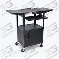 LUXOR Media Cart with Cabinet: Black, 24 in Overall Ht, 44 in Overall Wd, 18 in Overall Dp, Steel (MPN AVJ42KBCDL)